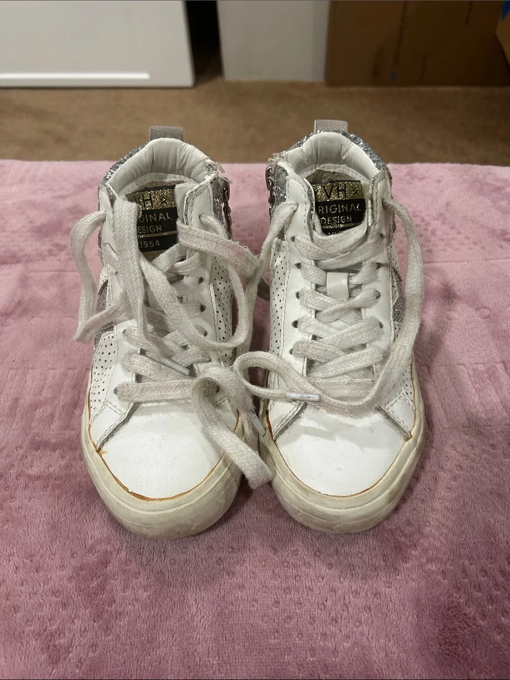 Vintage Havana White and Silver Kids High-Top Sneakers